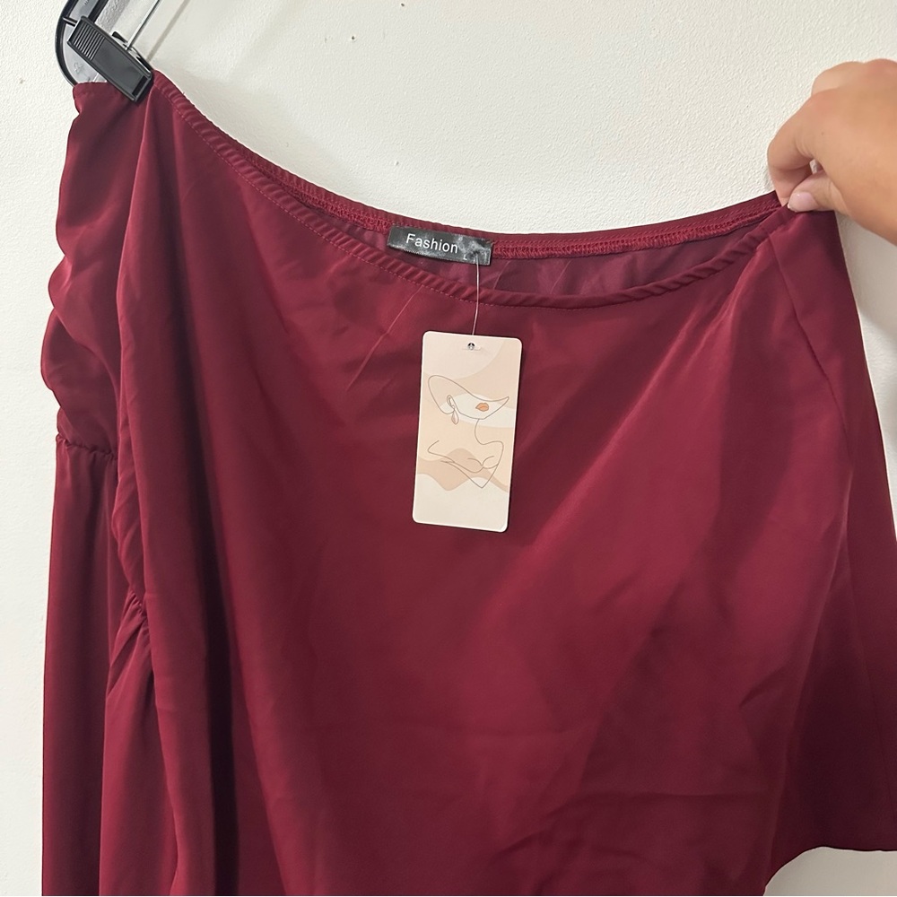 Elegant Burgundy‎ Off-Shoulder Dress Size Large - Picture 3 of 8